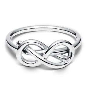 Pandora Silver Infinity Knot Ring with Clear CZ Sz 8